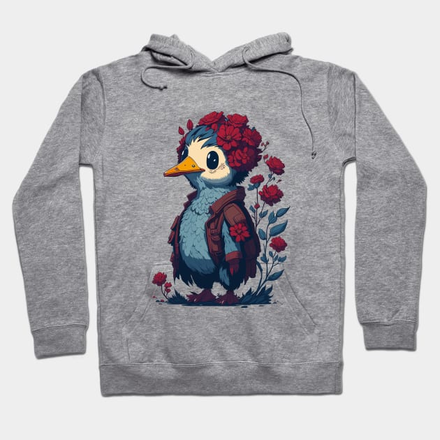 Duck With Red Flowers Hat Hoodie by hippohost